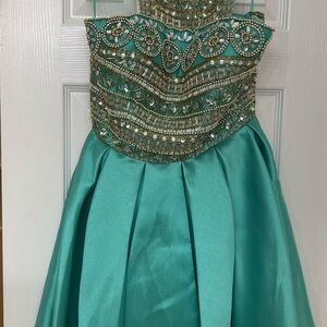 Dave & Johnny Teal Beaded Formal Dress